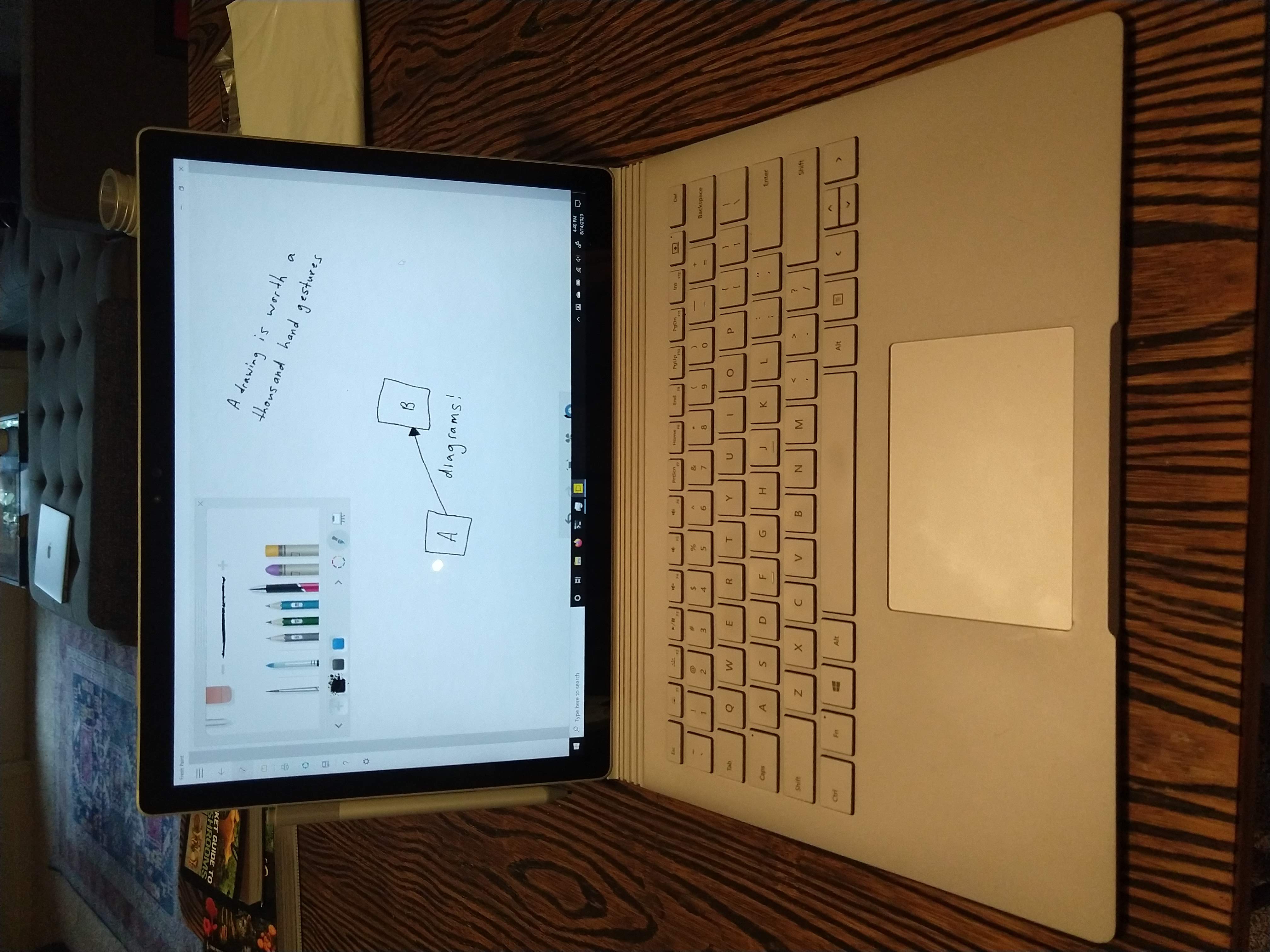 Photo of the surface book laptop with the screen displaying a hand-drawn demonstration diagram.