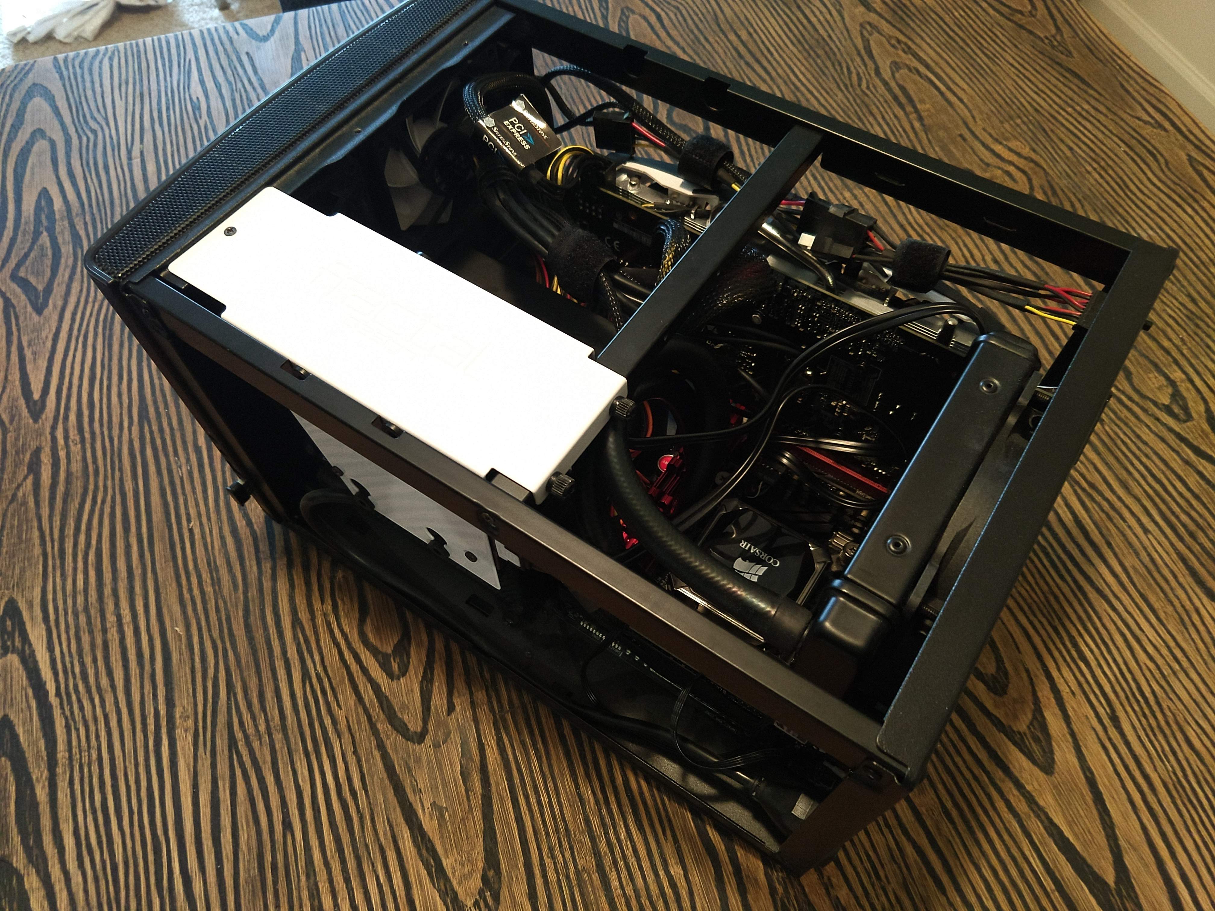 Photo of a computer in the mini-ITX format with the enclosure removed.